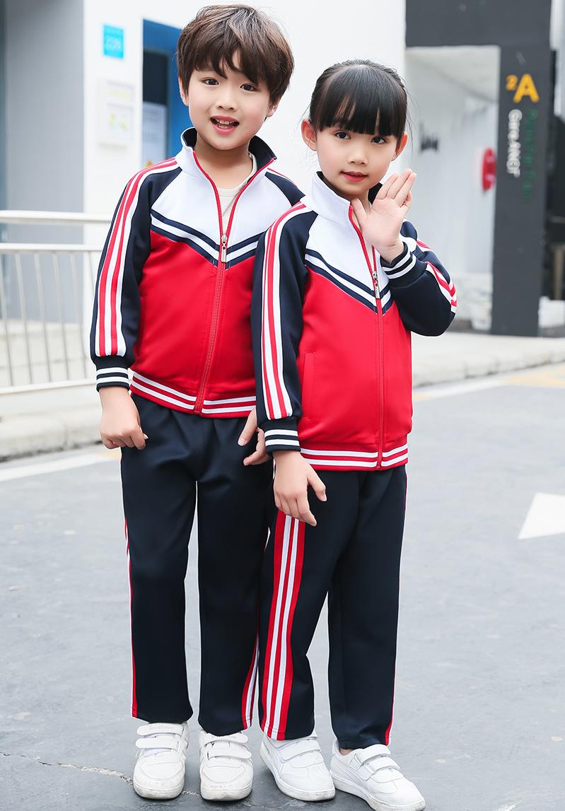 红色园服运动套装中小学生班服校服厂家定制